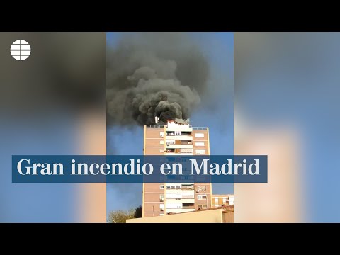 Inmensa columna de humo en La Elipa (Madrid)