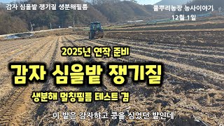 감자밭 쟁기질 생분해 필름 테스트 겸 내년도 감자 연작 준비 트랙터로 쟁기질 [감자재배방법]