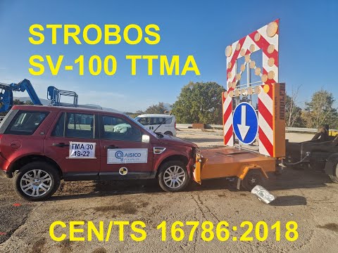 Trailer truck mounted attenuator TTMA Strobos SV-100 CEN/TS 16786:2018 Crash Test - 100 km/h