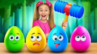 Sasha opens huge toy eggs with surprises