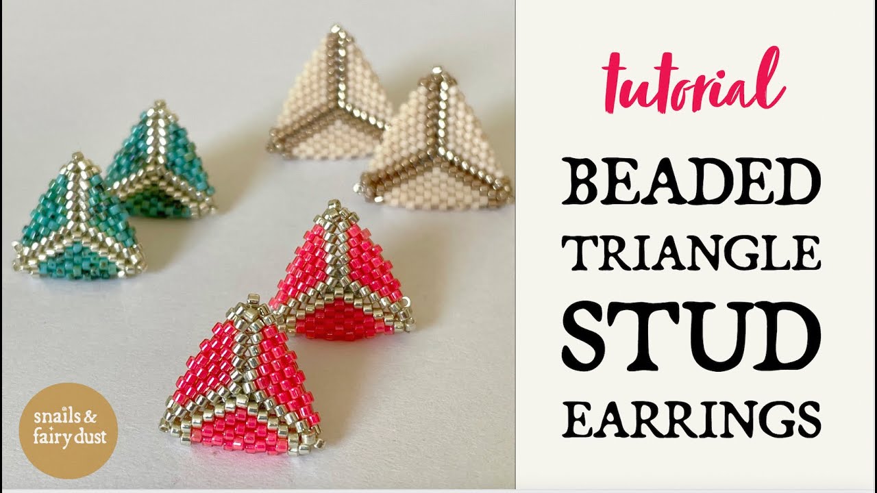 Beaded Triangle Stud Earrings Tutorial with Miyuki Delica Beads  - Beginner Friendly