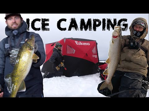 ICE CAMPING and Ice Fishing NEW LAKE for Walleyes SUCCESS!
