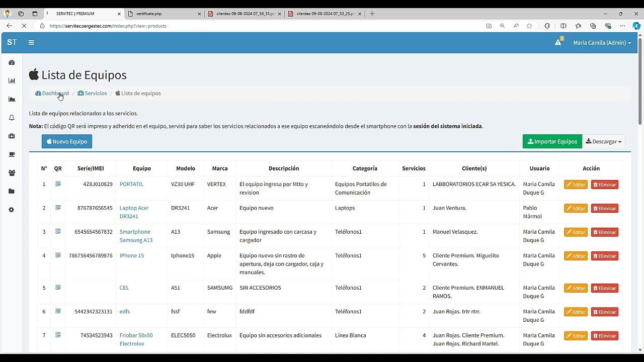 SERVITEC   Agregar equipos