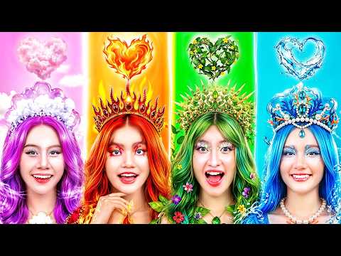 Poor Fire Vs Rich Water Vs Giga Rich Air Vs Normal Earth At Four Elements Makeover Contest!