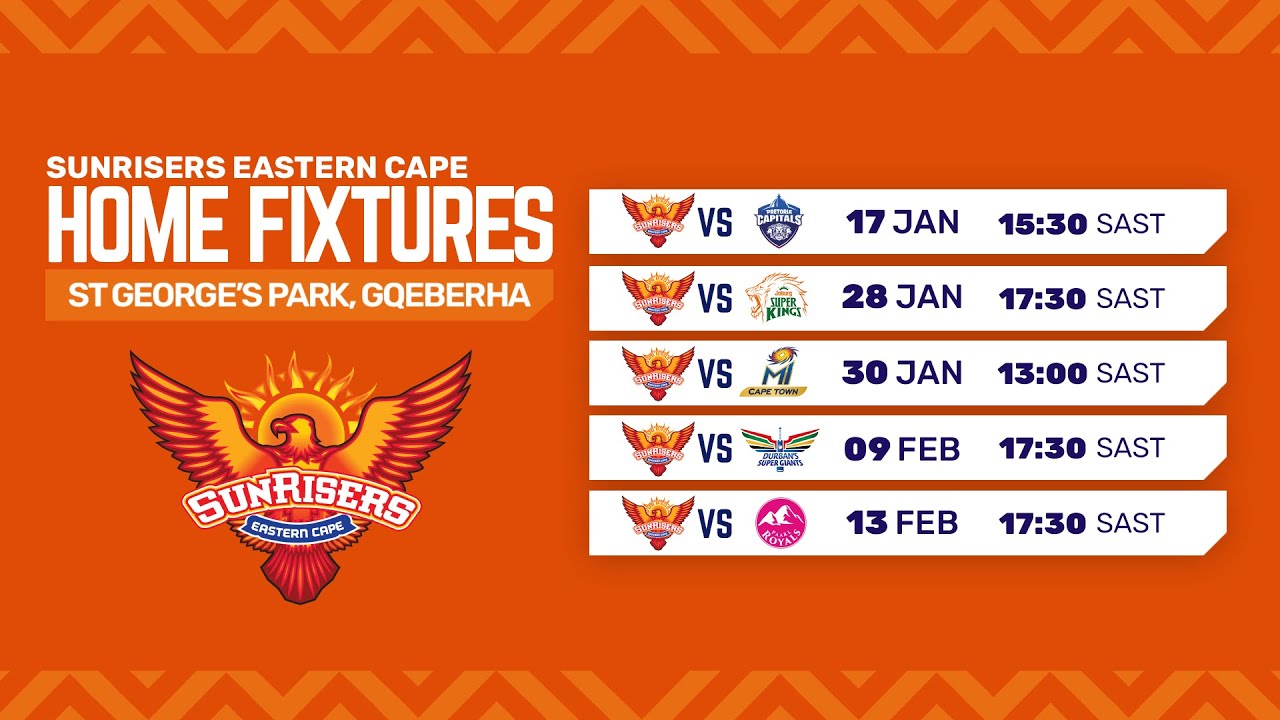 Sunrisers Eastern Cape Season 5 fixtures at St George's Park