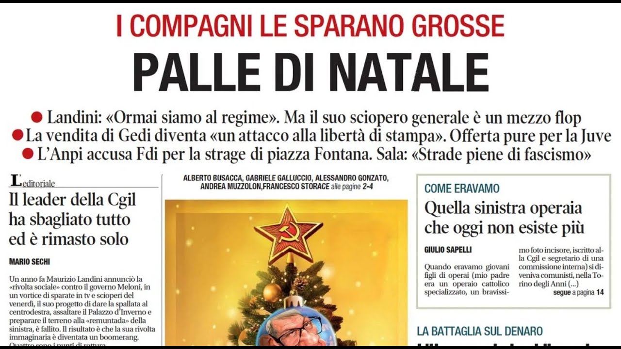 RASSEGNA STAMPA 13 DICEMBRE 2025. QUOTIDIANI NAZIONALI ITALIANI  PRIME PAGINE DEI GIORNALI DI OGGI