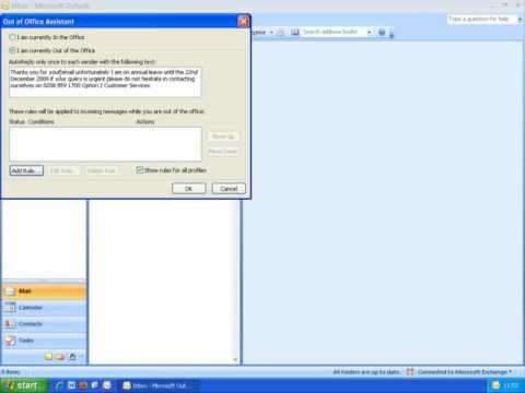 Setting up out of office in Outlook 2007