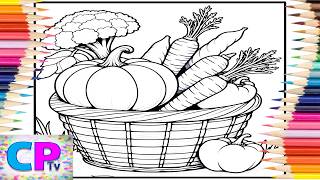 Vegetables in a Basket/Pepper/Broccoli/Carrot/Creative Ideas/Relaxing Coloring Book/Drawing Art