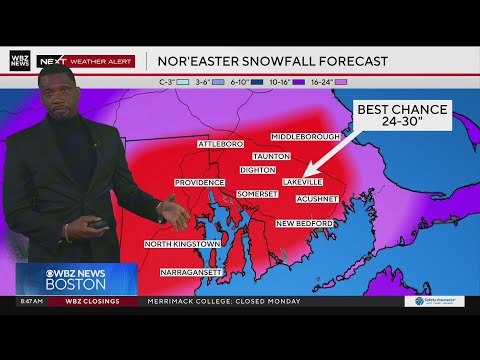 WBZ News Boston weather forecast with latest projected snow totals