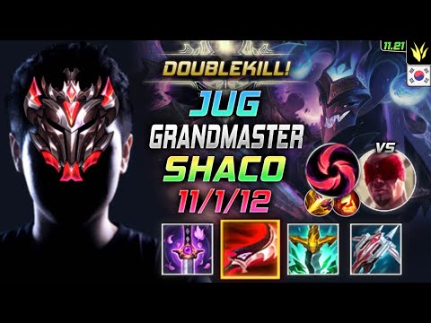 GrandMaster Shaco Jungle vs Lee Sin - 천상계 장인 정글 샤코 템트리 룬 요우무 칼날비 シャコ Шако 恶魔小丑 薩科 - KR 11.21
