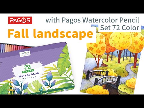 Drawing Fall Landscape With Pagos Watercolor 72 Pieces Pencils Set