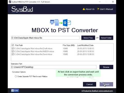 Sysbud mbox to pst converter, free demo available