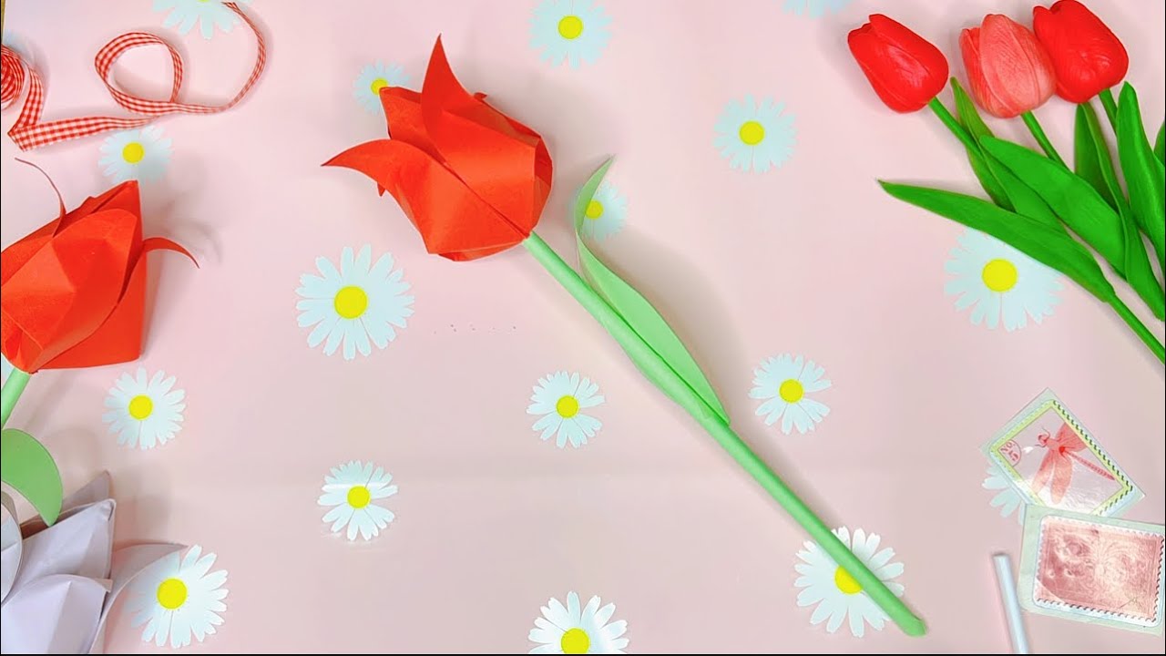 How to make paper Tulip|Easy origami Tulip|DIY Tulip Flower|pape4 tulips|cute gift idea