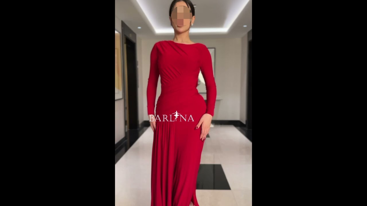 فستان أحمر ‏بتفاصيل مطوية جانبية - XXL