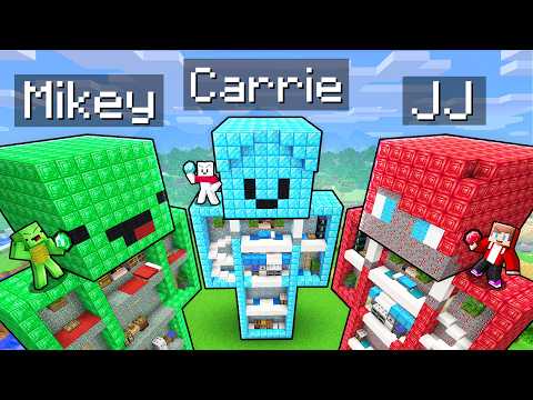 JJ vs Mikey vs Carrie: TREASURE STATUE BATTLE in Minecraft - Maizen