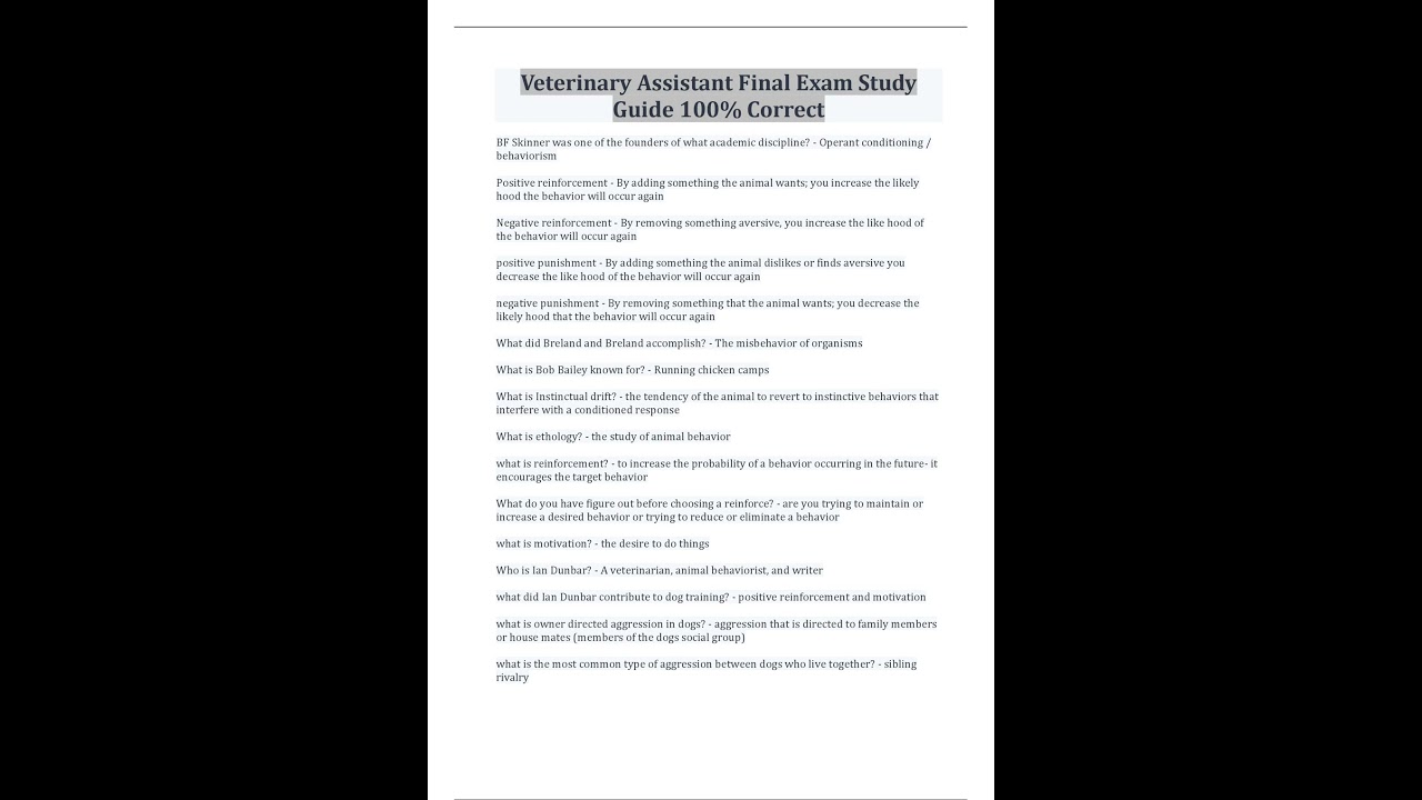 Veterinary Assistant Final Exam Study Guide 100% Correct