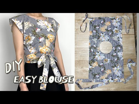 DIY Simple Wrap Top / Rectangle shirt / Summer Crop top Tutorial / For Beginner