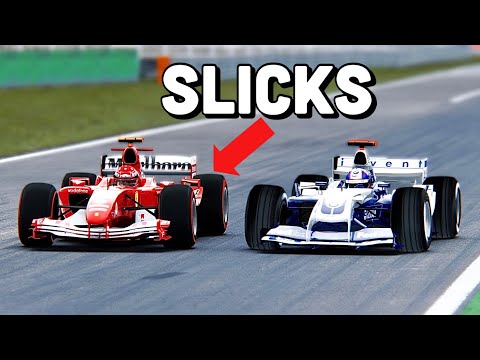 Ferrari F1 2004 with SLICK TYRES vs Williams F1 2004 at Monza