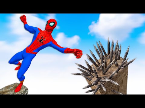 Spider Man vs Deadly Spike Traps Ragdoll Physics Test