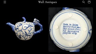 Chinese Figural Butterfly Teapot (Blue & White Chinoiserie) - Decorative Only, c. 1980s 🦋🇨🇳💙