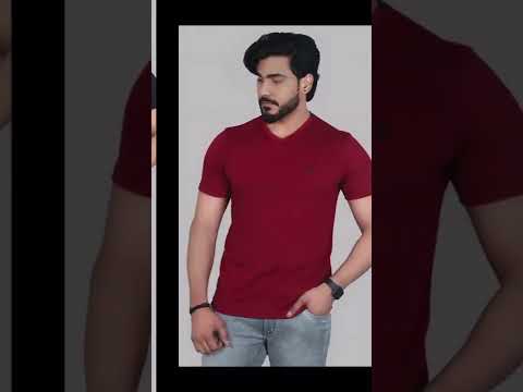 Plain cotton men's half sleeves v-neck t-shirts