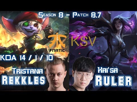 FNC Rekkles TRISTANA vs KSV Ruler KAI'SA ADC - Patch  8.7 KR Ranked