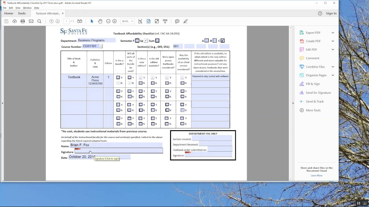 Textbook Affordability Checklist Form