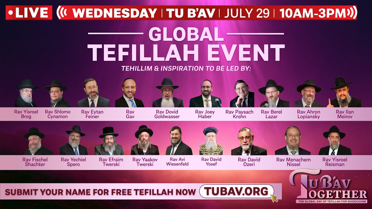 WATCH LIVE: GLOBAL TEFILLAH & CHIZZUK EVENT - 20 RABBANIM GIVING CHIZZUK FOR SHIDDUCHIM - Tubav.org