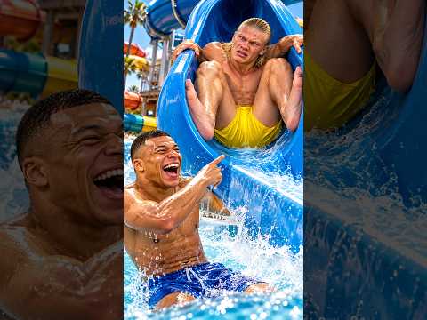 Haaland Gets STUCK on a Waterslide… Mbappé Can't Stop Laughing! 🌊💀😂
