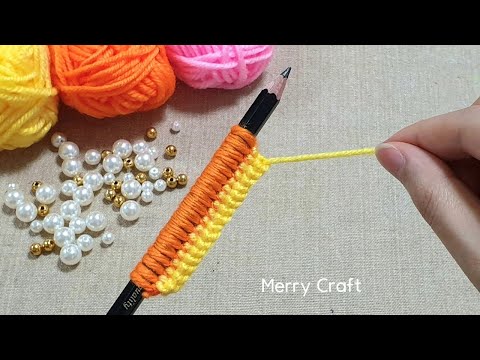 3 Woolen Flower Ideas with Pencil - Rose Flower Making - Amazing Hand Embroidery Design Trick - DIY