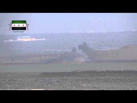 استهداف دبابة لقوات النظام بصاروخ تاو من قبل الجيش الحر في كفر شمس في محافظة درعا