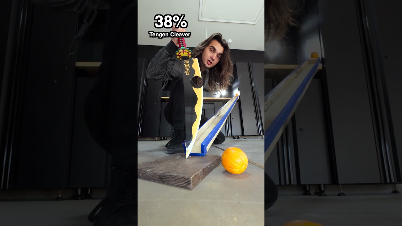 Different levels of sharpness slicing into an orange