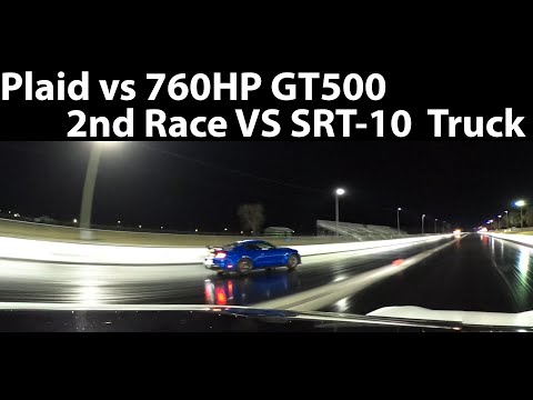 Tesla Plaid 1/4 Mile Drag Racing vs 760HP Shelby GT500 Mustang. Bonus race vs SRT10 Truck. 150MPH+