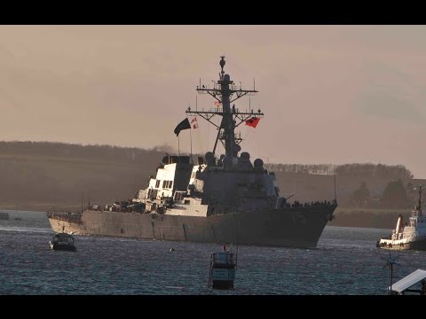 US NAVY USS DONALD COOK DDG-75 LEAVES DEVONPORT NAVAL BASE AT WESTERN KINGS - 12th March 2017