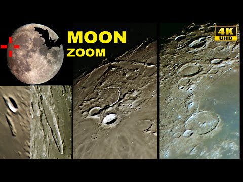 MOON Telescope view 4K video. AMAZING LANDSCAPE of the SURFACE of the MOON. Lots of weird stuff!