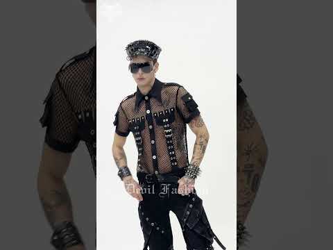 Men's Industrial Mesh Shirt with Buckle Accents