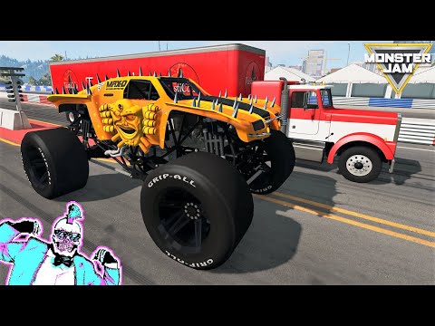 Monster Jam INSANE Drag Racing and Crashes | BeamNG Drive