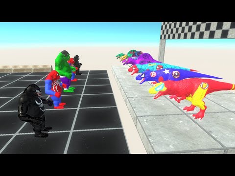AVENGERS CHAMPIONSHIP SPEED RACE SUPERHEROES DINOSAURS DEATH RUN - Animal Revolt Battle Simulator