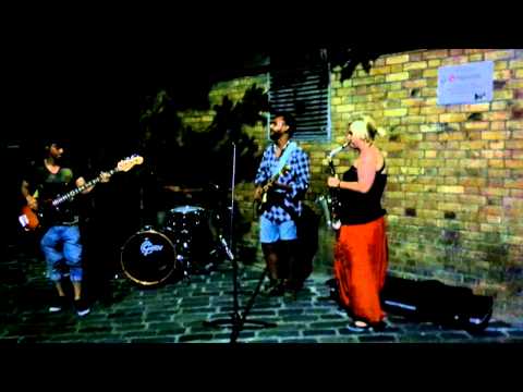 Leonie Bird from The Ohmz jams with band on Brick Lane London