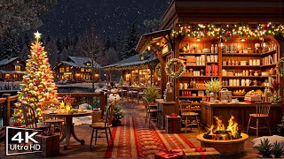 Cozy Christmas Cafe Ambience by the Lake 🎄 Soft Christmas Jazz Music &amp; Crackling Fireplace to Relax