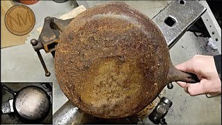 🍳The Worst Cast Iron Pan - Restoration By Hand + Disappointing Ending - DIY