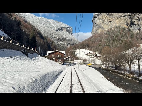 ❄️ Winter Cab Ride Lauterbrunnen to Interlaken Switzerland - Train Driver view - 4k 60fps HDR