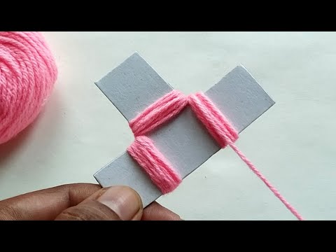 Super Easy Woolen Flower craft ideas with Paper | Easy Hand Embroidery Flower Tutorial