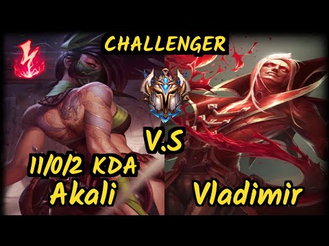VGIA Milica (AKALI) vs VLADIMIR - 11/0/2 KDA MID CHALLENGER GAMEPLAY - EUW