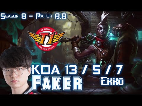 SKT T1 Faker EKKO vs SINGED Mid - Patch 8.8 KR Ranked