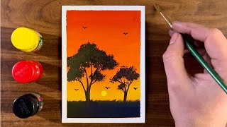 Sunset painting for Beginners | Watercolor drawing | Painting