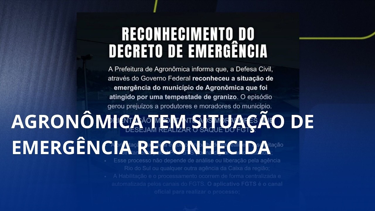 Agronômica tem situação de emergência reconhecida