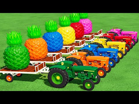 TRANSPORTING & LOADING BIG PINEAPPLE with MINI JOHN DEERE TRACTORS  ! Farming Simulator 22