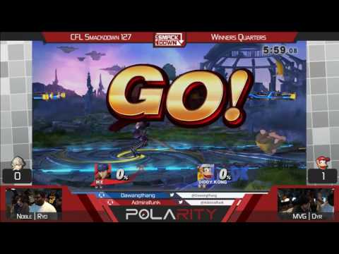 CFL Smackdown 127 WiiU - Noble | Ryo (Ike) vs MVG | Dyr (Diddy Kong) - Winners Quarters