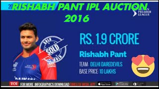 Rishabh pant IPL auction 2016    ❤️what a moment 2016❤️